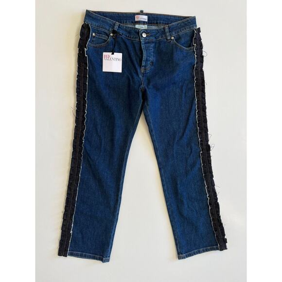 Red Valentino Ruffle Trimmed Cropped High Rise Straightleg Jeans Size 29 NWT - Picture 10 of 12